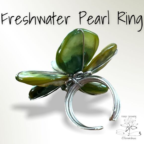 Elegant Freshwater Pearl & Shell Adjustable Statement Rings Set - Picture 5 of 15